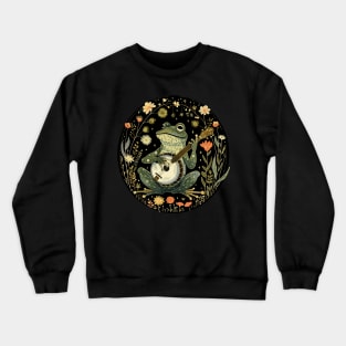 Retro Cottagecore Frog Musician Frog Playing Banjo Crewneck Sweatshirt